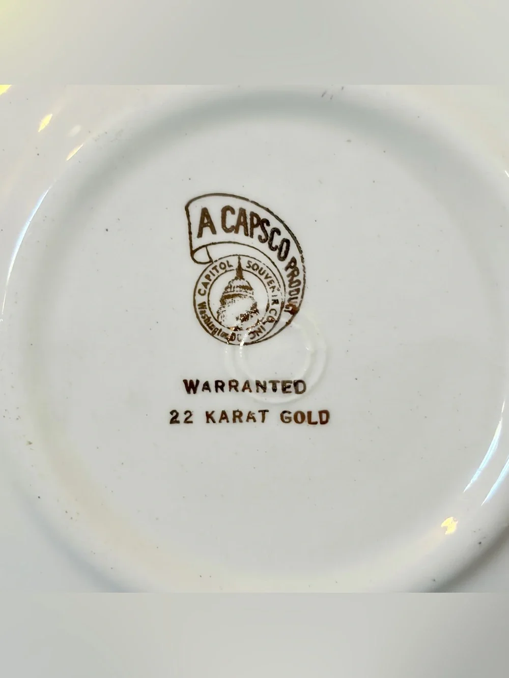 Vintage- CAPSCO George & Martha Washington Souvenir Teacup & Saucer 22k Gold